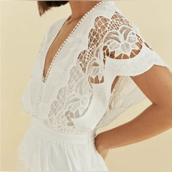 NWOT Farm Rio Off White Richelier MIDI Tiered Dress Eyelet Embroidery size XS - Picture 7 of 12